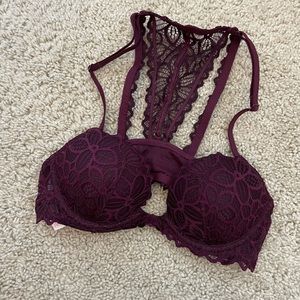 NWOT Pink Front-Clasp Lace Racerback Bra